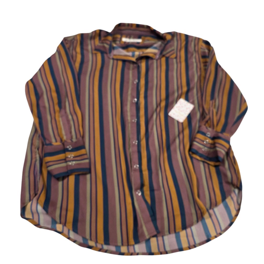 NWT Free People Button Up Top Womens Multicolor M Striped Moody Blues Combo Snap